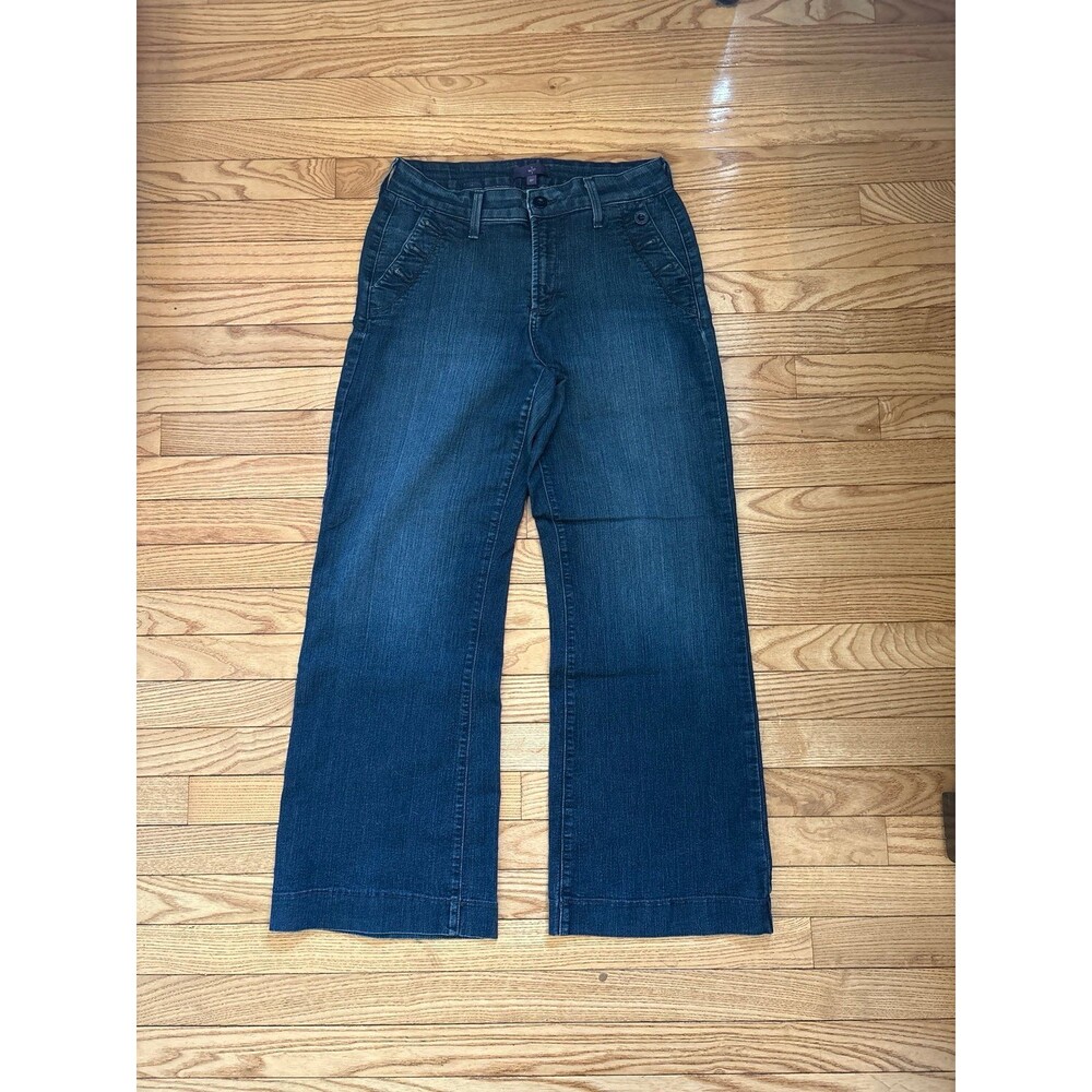 Jeans wide leg medium wash buttons pockets blue denim mom vintage tummy tuck USA